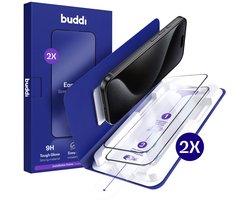 2-Pack Screenprotector Geschikt voor iPhone 15 Pro Max - Buddi Easy Fit Tempered Glass met Installatietray - 9H+ Gehard Glas - Case Friendly Glasplaatje - Eenvoudige montage