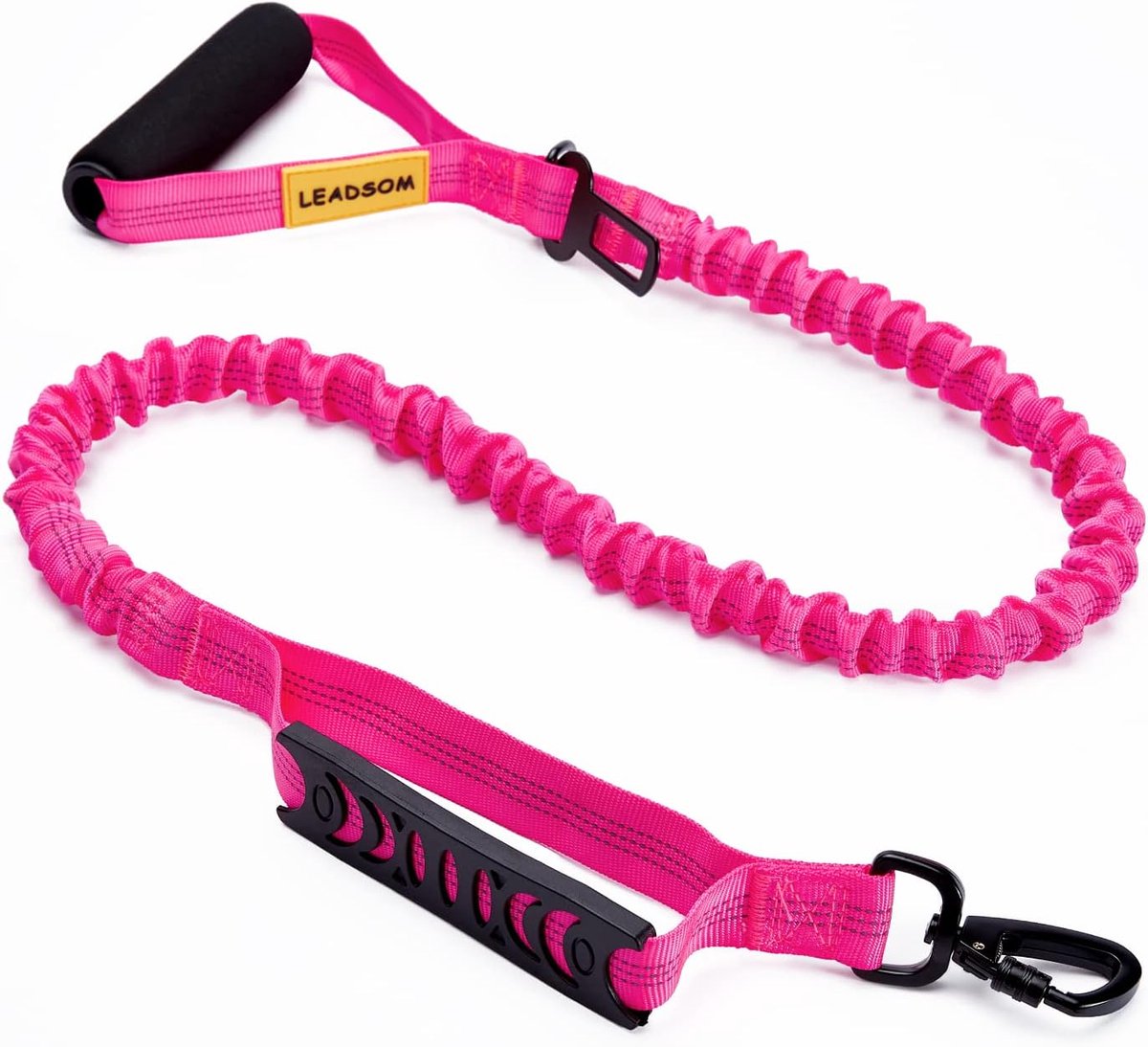 Hondenriem Elastisch - Schokabsorberend Handvat - Training en Wandelen - Dubbele Handgrepen Reflecterend - 6 voet Lengte - Felroze