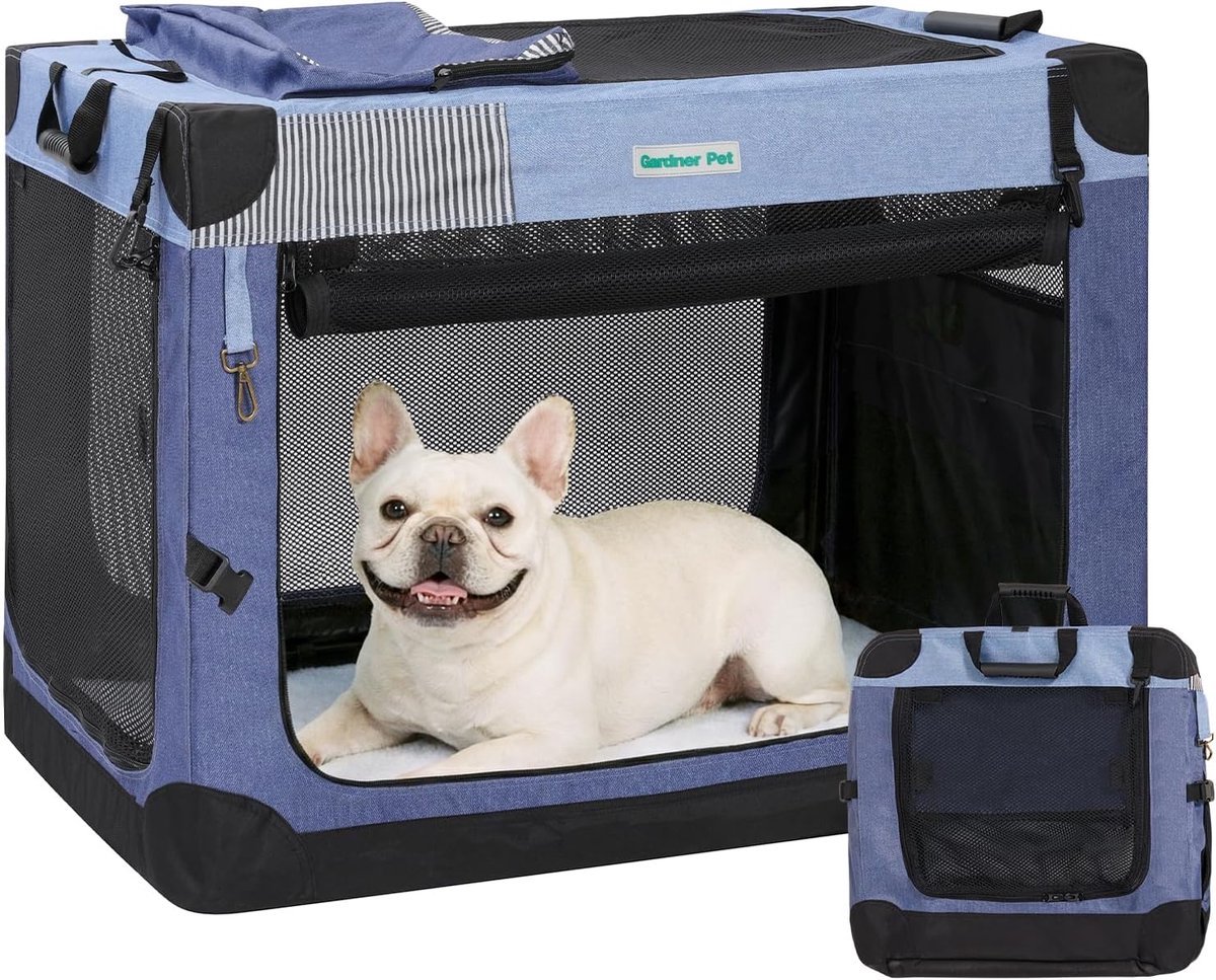 Opvouwbare Hondenbench - Reismand Hond - Binnen Buiten Reizen - Drie Deuren Gaas - 66x46x46 cm - Blauw