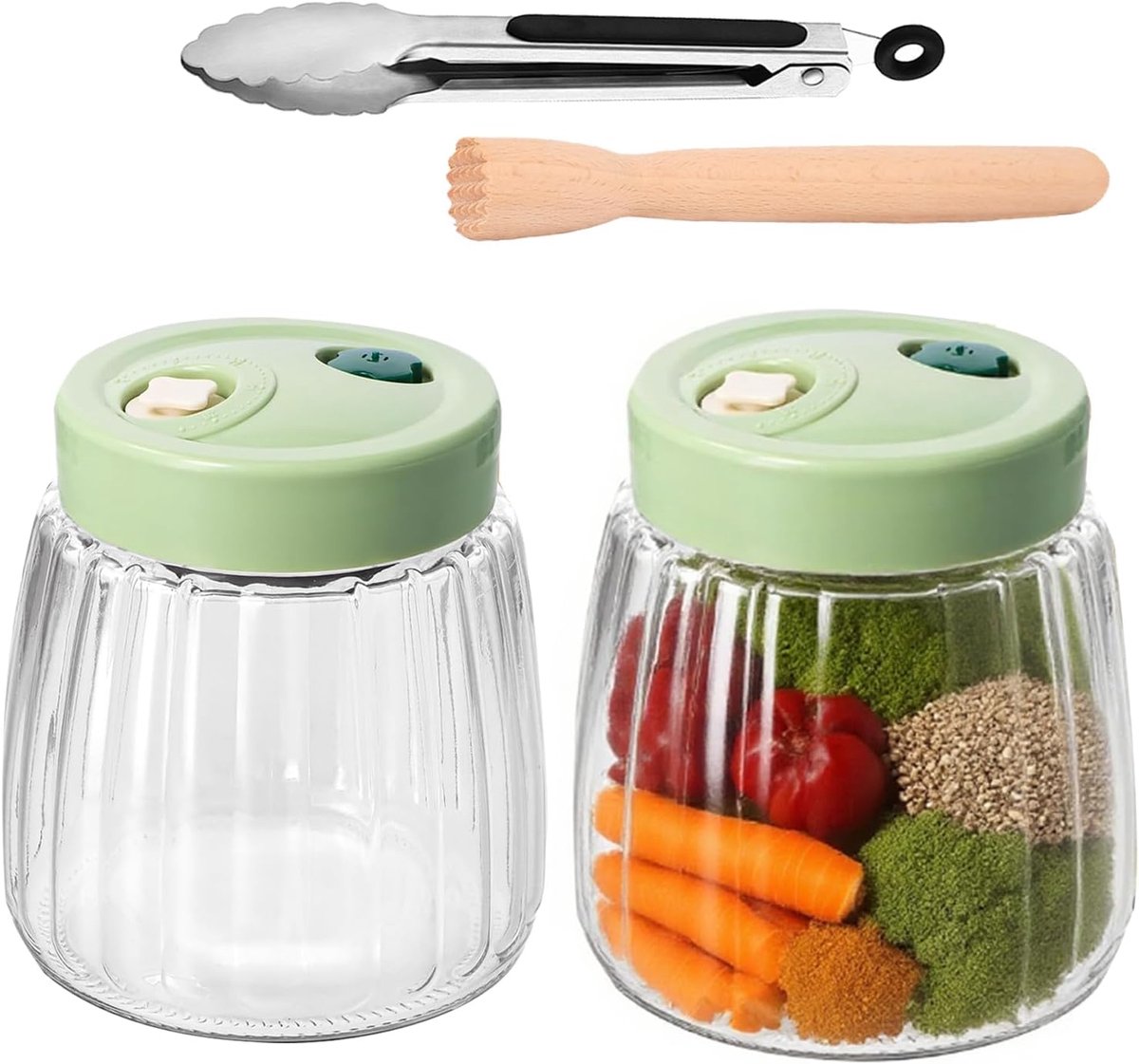 Fermenteerpotten Set - Inmaakpotten Glas - Kimchi Zelf Maken - Dubbel Ventiel Luchtdicht -