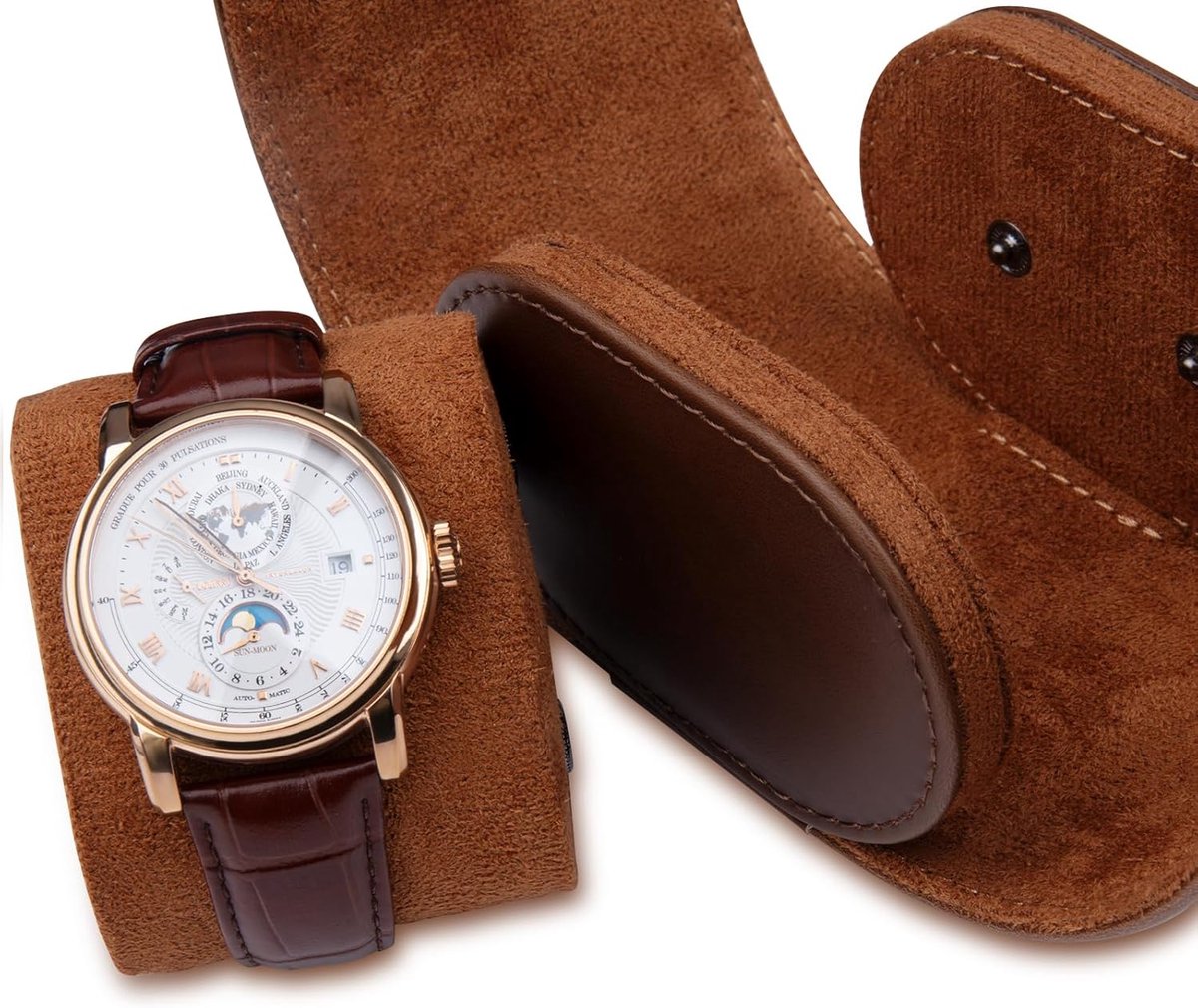 1stuk - Luxe Horloge Rol - Horlogedoos - vintage horlogebehuizing - Watch Roll - Horloge Houder Sieradendoos - Horloge Opbergdoos Heren - mannen en vrouwen - Bruin