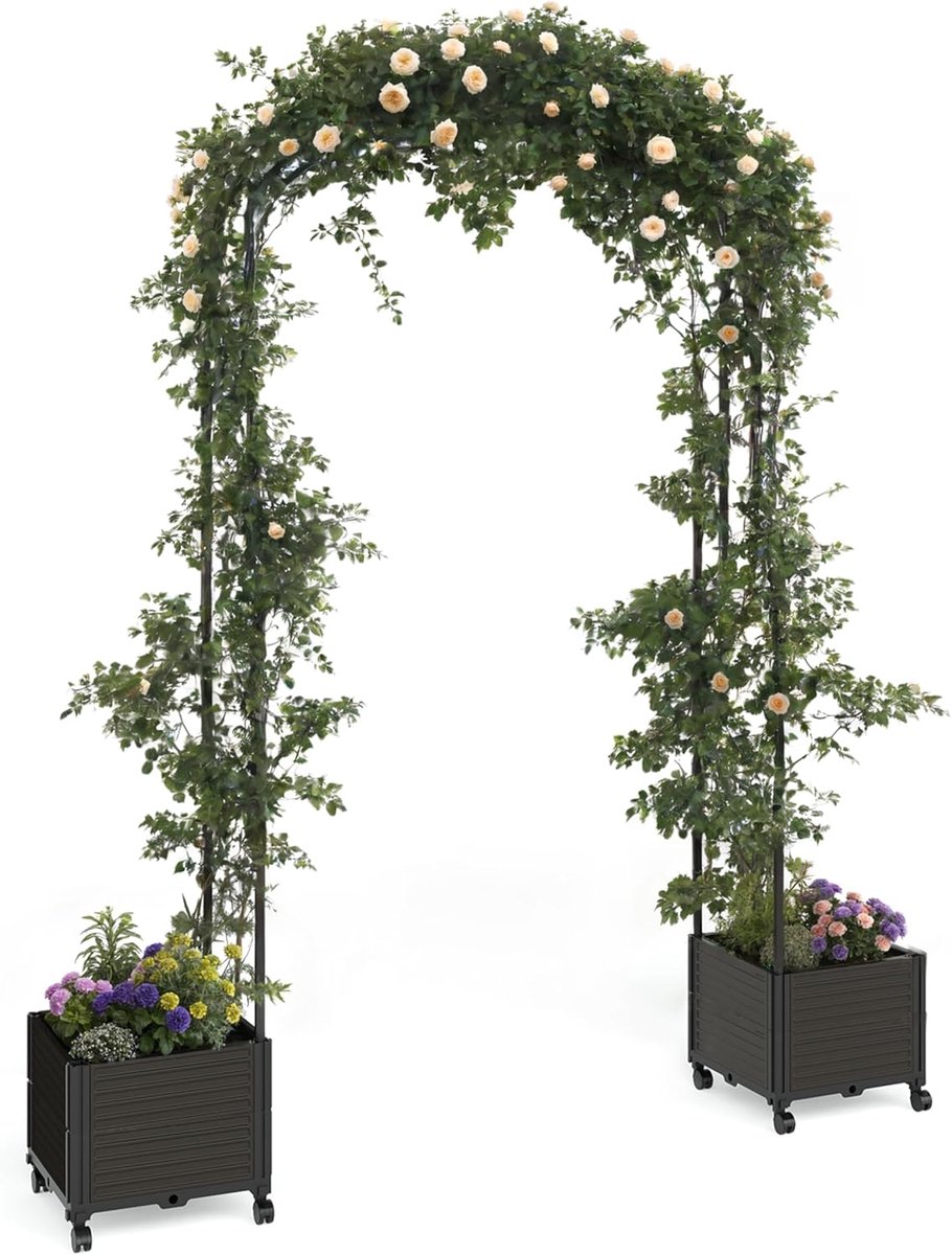 Metalen Rozenboog - Zwart - Decoratieve Tuinboog voor Klimplanten - Bruiloft Boog & Backdrop Stand - Weerbestendig - 240 cm Hoog
