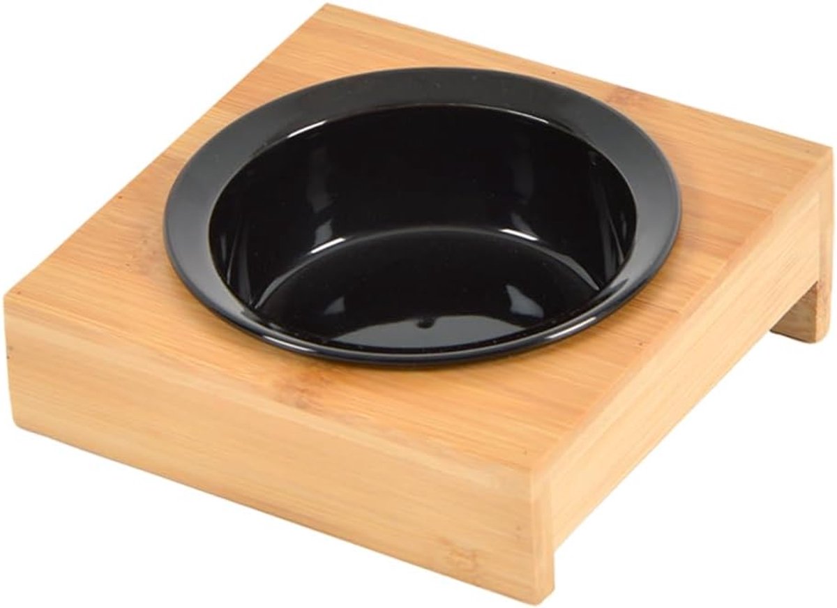 Keramische voerbak - Honden voerbak - Huisdier voeding - Verhoogde standaard - 12 cm kom - Zwart