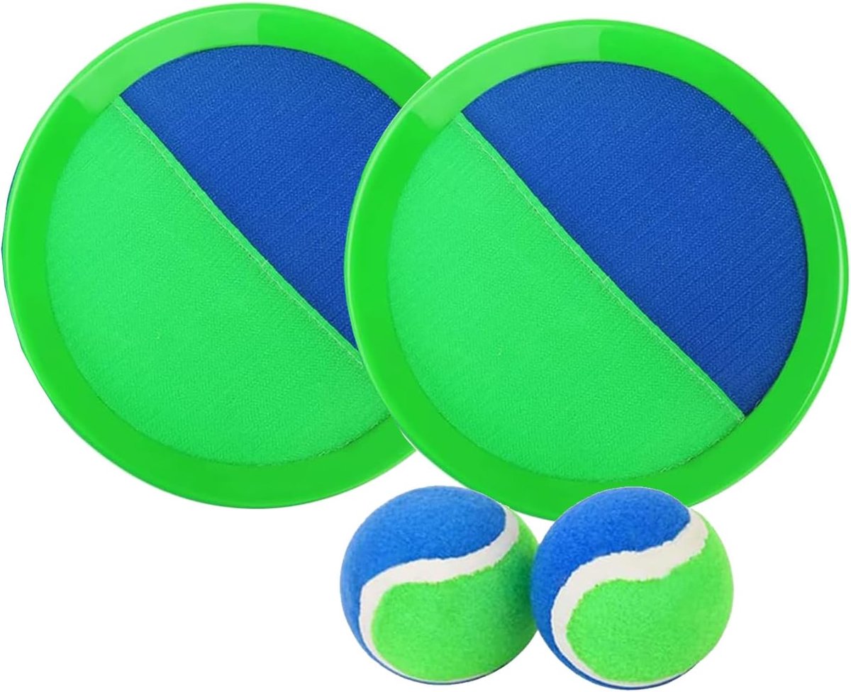 Bal Vangspel - Rackets en Ballen - Buiten Spelen - Stimuleert Motoriek - Compact Formaat - Groen Blauw