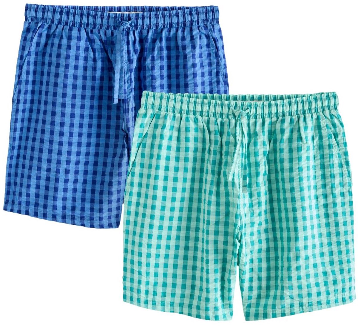 Next - Heren - Set van 2 geweven pyjamashorts met ruit - Blauw
