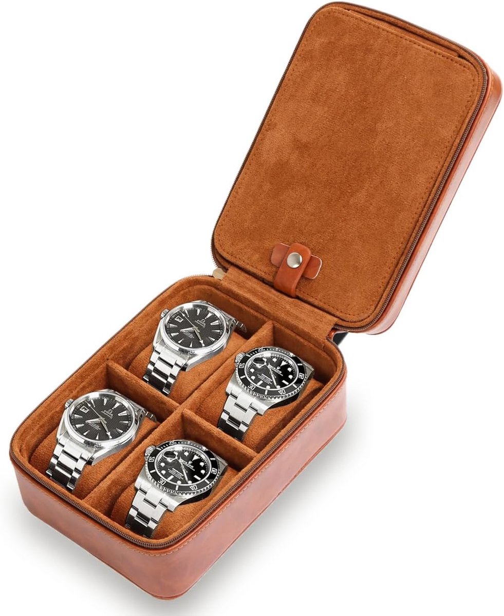 Horloge Opbergdoos - Reis Etui - Horloges Beschermen - Draagbare Rits Bescherming - 21x9x8 cm - Bruin