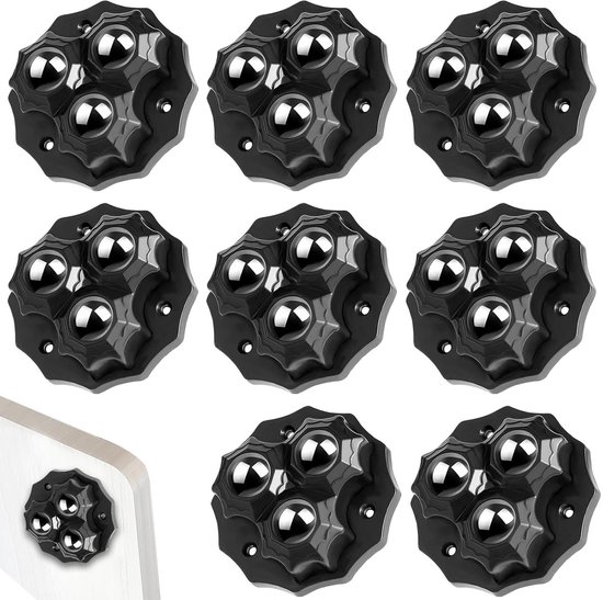 Roulettes - Set de 8 - Roues pivotantes à 360° - Robustes - Autocollantes - Vis incluses - Universelles - Roulettes pour meubles - Convient aux boîtes de rangement, poubelles et ustensiles de cuisine - Zwart