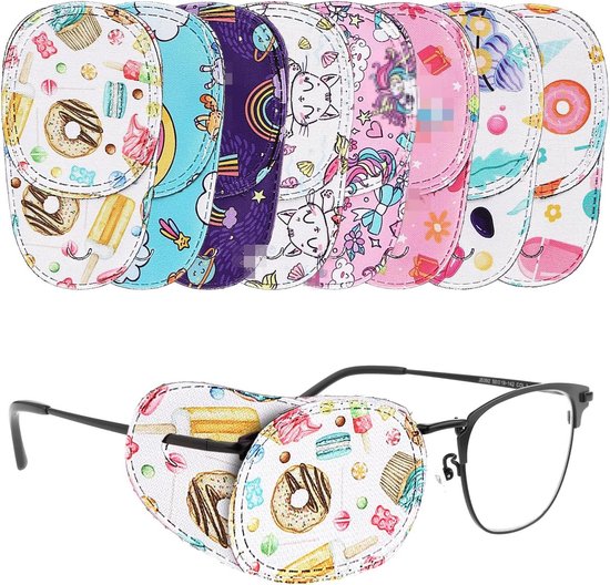 Zeynomax - Cache-yeux réutilisables pour Enfants | Série de 8 | Licorne colorée et Animaux mignons | Convient aux lunettes avec Objectifs | Traitement de l'amblyopie et du strabisme | Cache-yeux avec Bracelets élastiques