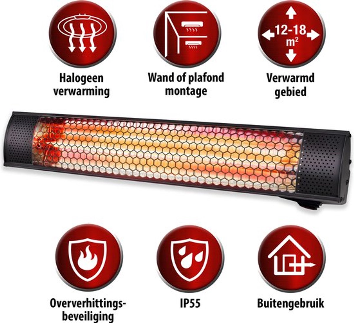 alpina Heater Terrasverwarmer met Infrarood Verwarming - Heater Elektrisch Wandmontage 2000W - Terrasverwarmer IP54 Stof- en Spuitwaterdicht - Terrasheater - 57 x 11,5 x 11 cm – foto 8