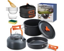 Zeynomax - Campingkookgereiset 10-delig servies voor outdoor activiteiten - kookpannenset voor 2-4 personen - braadpan en theepotten - camping, wandelen, picknick, BBQ.
