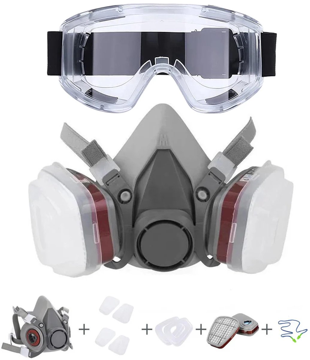 Rekx® Halfgelaatsmasker | 4 verwisselbare luchtfilters | Gasmasker | Stofmasker | Herbruikbaar | Ruimzichtbril | Oordoppen | Grijs |