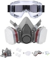 Rekx® Halfgelaatsmasker - 4 verwisselbare luchtfilters - Gasmasker - Stofmasker - Herbruikbaar - Ruimzichtbril - Oordoppen - Grijs