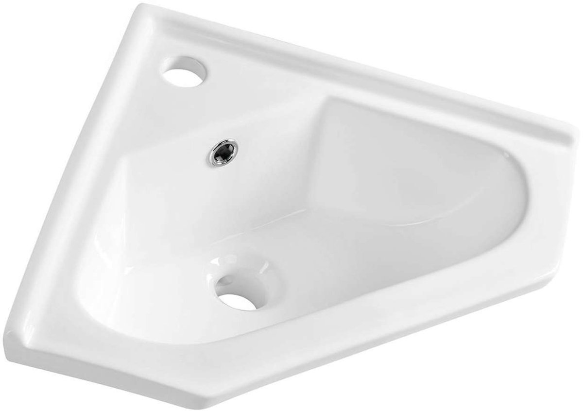 Aqualine Keramiek - Hoekwastafel 41x18x41 cm, met overloop, met kraangat, wit 1601-40
