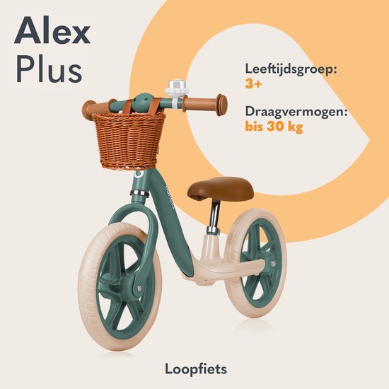 Lionelo Alex Plus - Loopfiets vanaf 3 jaar - 12” Lekvrije Banden - Verstelbaar zadel (30-35 cm) & Stuur (52-58 cm) - Met voetensteun, mandje & bel - 3,4 kg licht - Stuurbegrenzer - Antisliphandvatten - Comfortabel Zitting, Baby Fiets Leren balanceren van LIONELO — afbeelding 4