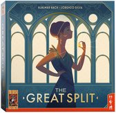 Doos van het bordspel 'The Great Split' met een Art Deco-illustratie van een vrouw en een raam.
