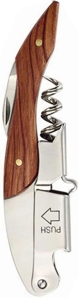 Professionele Wijnopener - Waiters Corkscrew 5 Circles - RVS Wijnsleutel - Draagbare Flesopener met Houten Handvat en Mes voor Servers en Bartenders