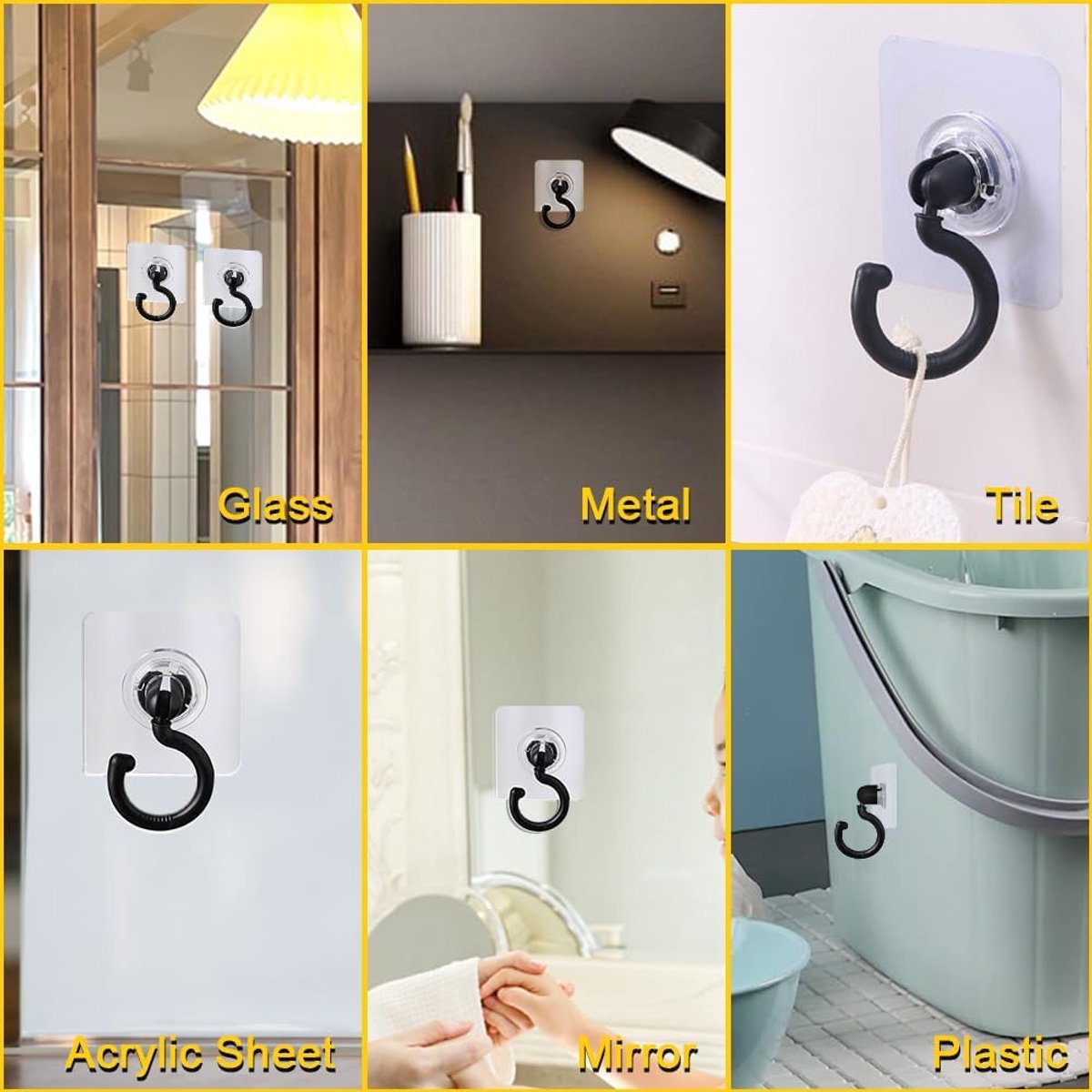 Lot De 8 Crochets Adhésifs Rotatifs 360° Pour Plafond/Mur - Sans Percer, Blanc - Pour Cuisine, Salle De Bain - 11