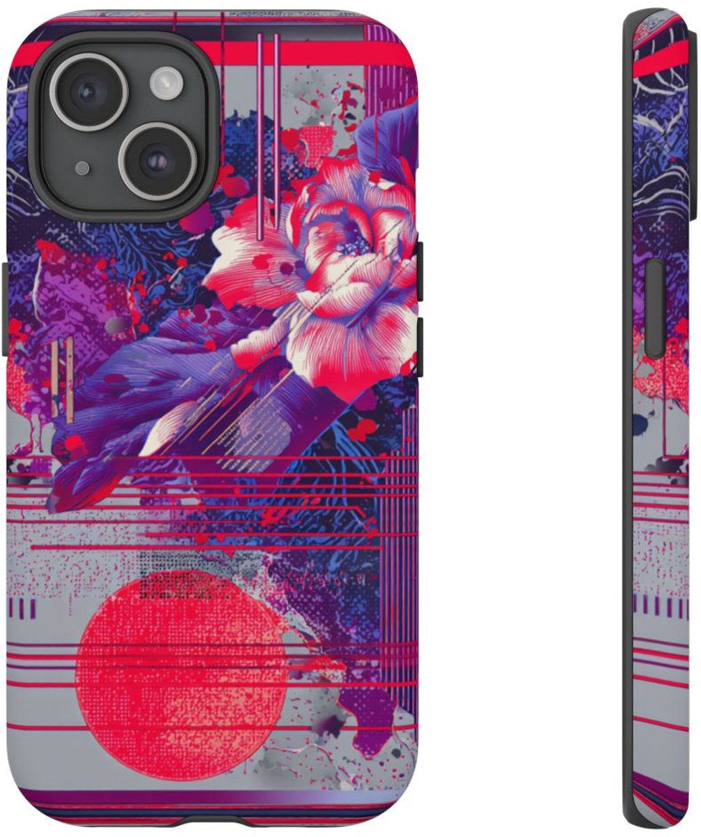Abstracte Bloemmotieven met Neonaccenten – Telefoonhoesje Geschikt voor iPhone 15