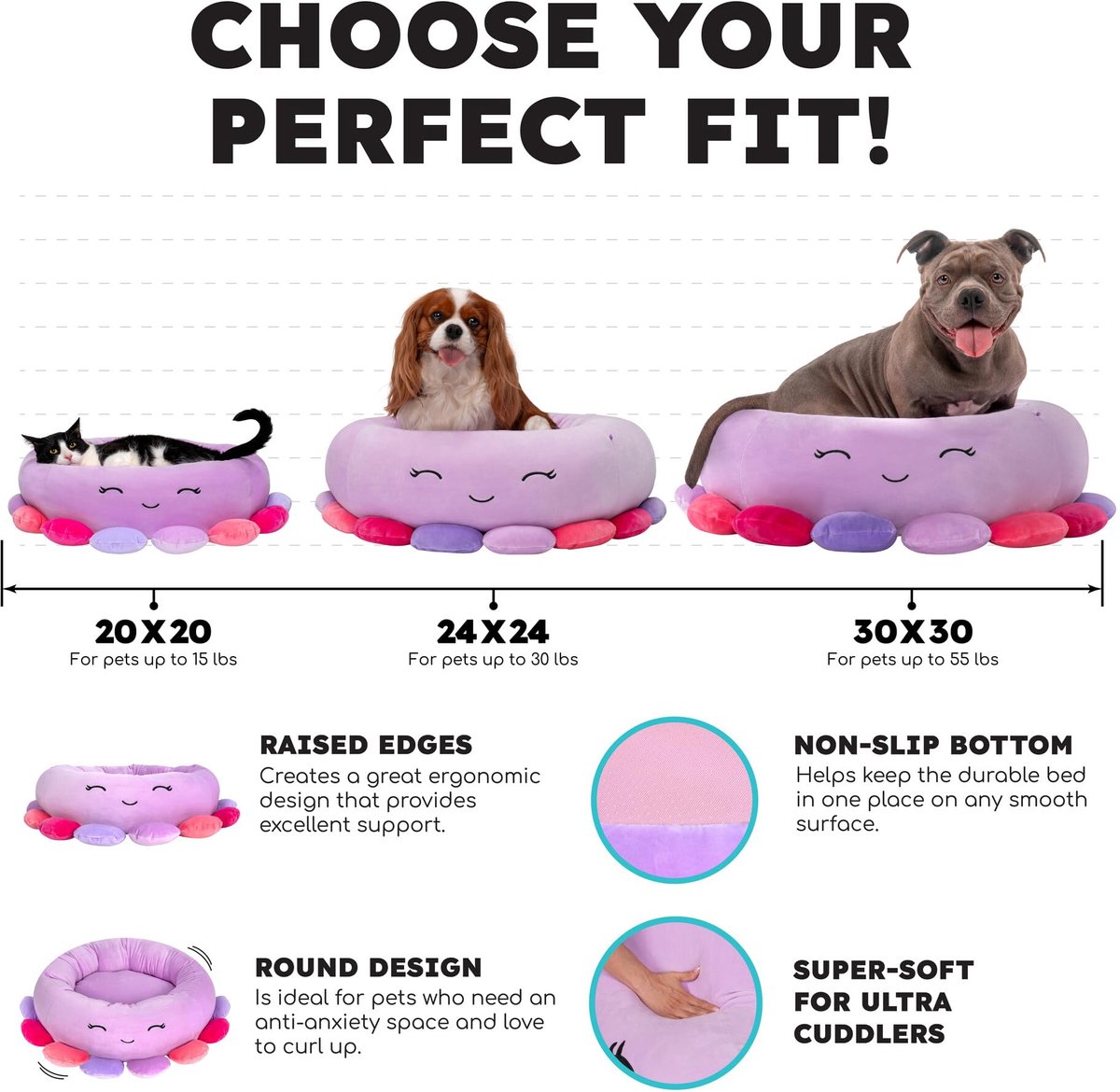 Squishmallows Original Tatiana The Dragon Huisdierbed, 30 inch groot, ultrazacht, officieel pluchen huisdierbed voor honden en katten thumbnail 5
