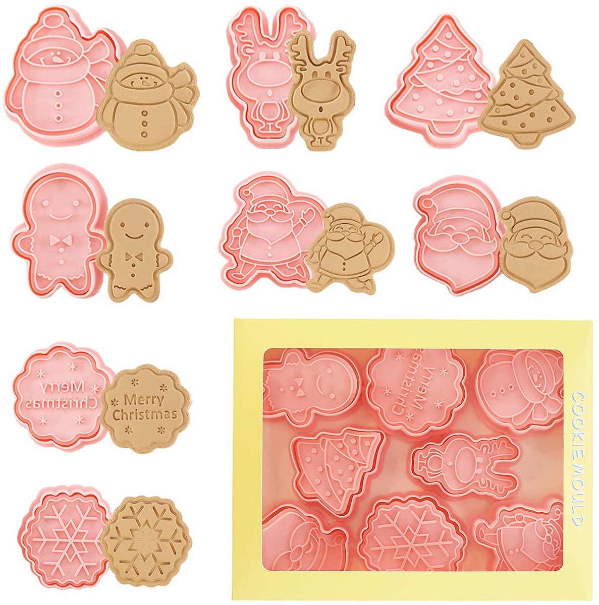 8 STUKS Kerstkoekjesvormpjes plastic stempel koekjesvormpjes vormen, Kerstkoekjesvormpjes, Kerstkoekjesvormpjes set voor motieftaarten taartdecoratie koekjes bakken keukenaccessoires