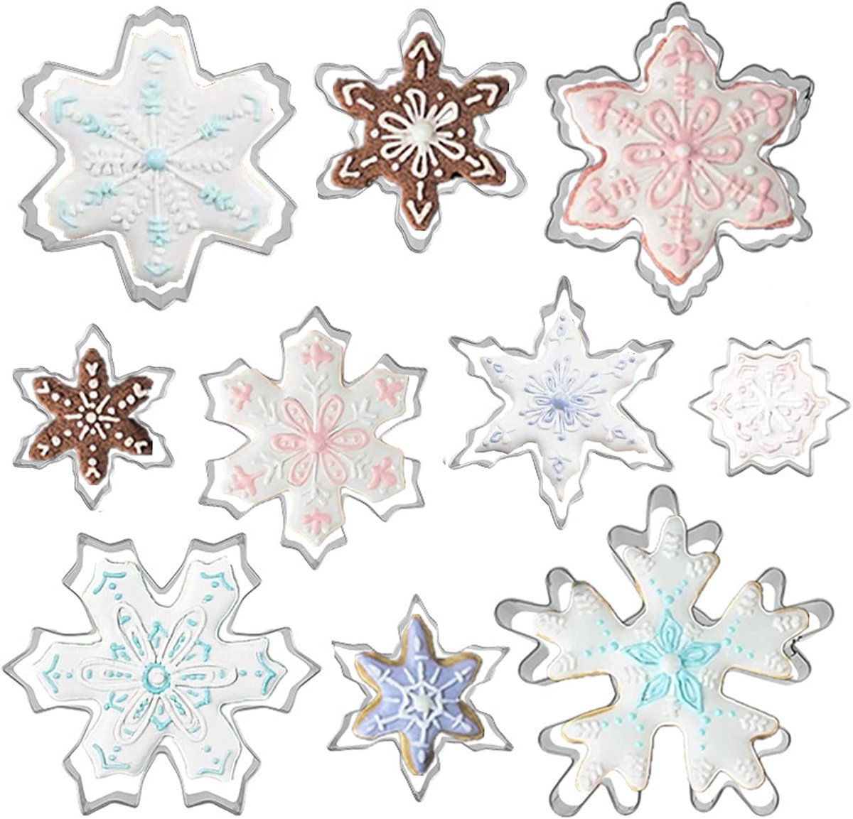 Mini koekjesvormpjes, kleine koekjesvormpjes van roestvrij staal, koekjesvormpjes van roestvrij staal, kerstkoekjesvormpjes, voor het bakken van koekjes, biscuits en fondant (sneeuwvlok)