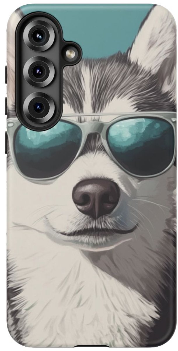Stoere Husky met Zonnebril – Telefoonhoesje Geschikt voor Samsung Galaxy S25 Plus