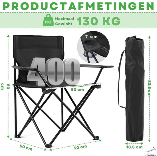Lexorion Campingstoel - Kampeerstoel - Campingstoelen Set van 2 - Opvouwbaar Campingstoel - Strandstoel - Draagvermogen 120 kg - Klapstoel - Vouwstoel - Camping - Kamperen - Visstoel - Klapstoelen - Festival Stoel - Zwart van Merkloos — afbeelding 3