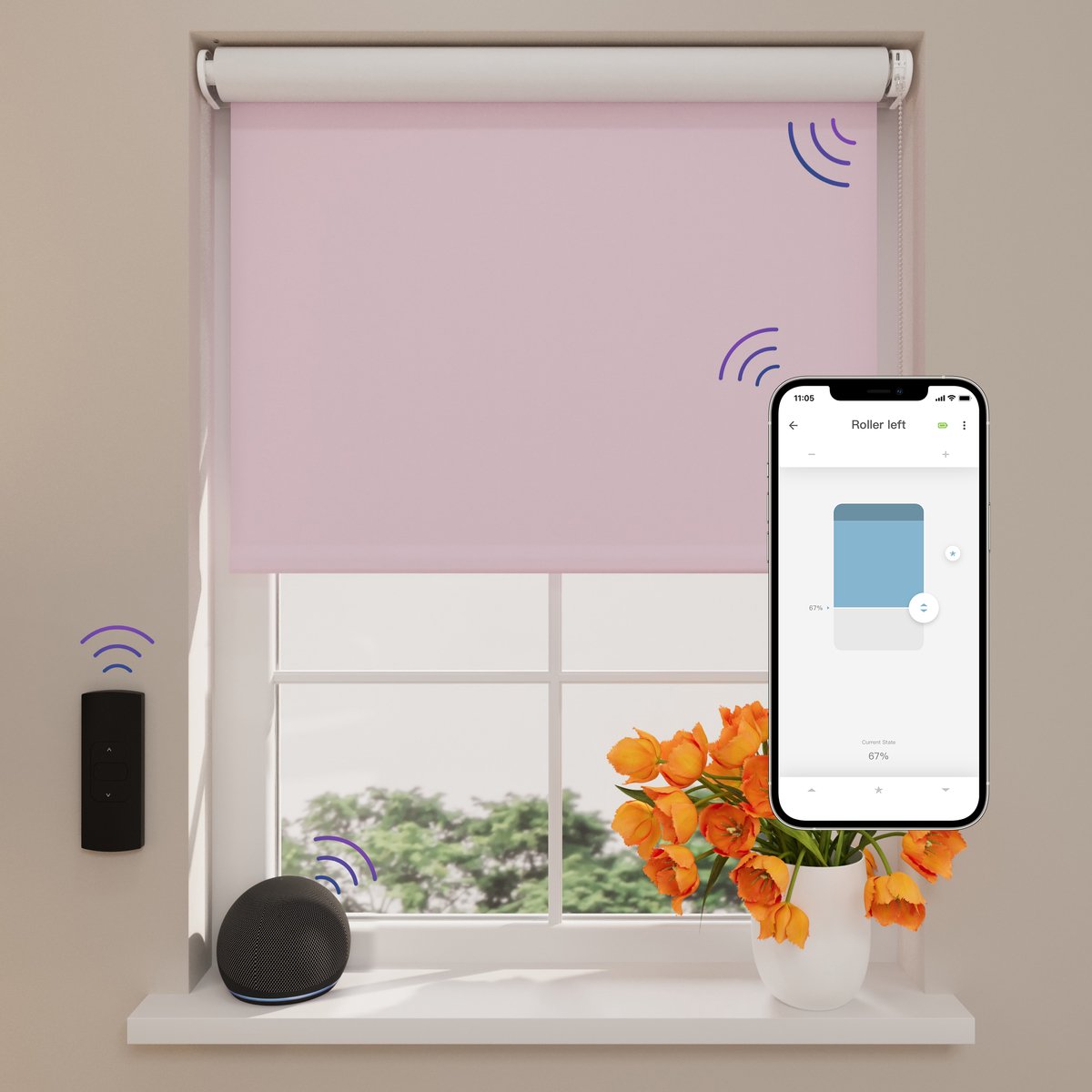 DTCH® Elektrisch Rolgordijn Verduisterend - Easy - Pink - 60 x 190 cm - Motionblinds CMD-02-P