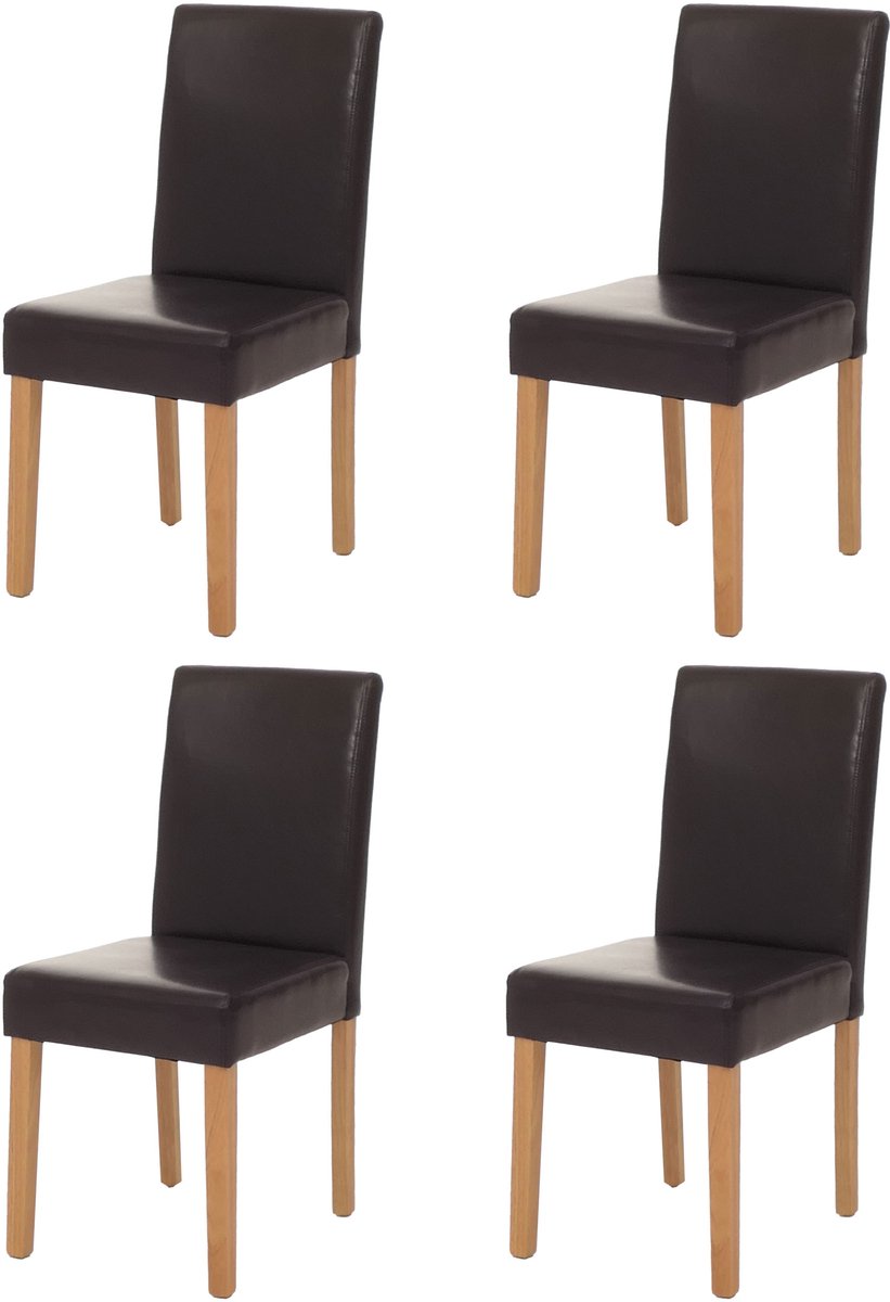 MCW Set van 4 eetkamerstoelen / keukenstoelen Littau, MVG-gecertificeerd ~ kunstleer, bruin, lichte poten