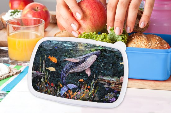 Lunch Box Blauw - Lunch Box Mosaïque - Baleine - Corail - Water - Lunch Box 18x12x6 cm - Lunch Box Pain - Boîtes à pain pour Enfants et Adultes
