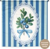 Wandkleed 180x180 cm - Wanddoek Illustratie - Bessen - Blauw - Strepen - Wandtapijt - Wandkleden