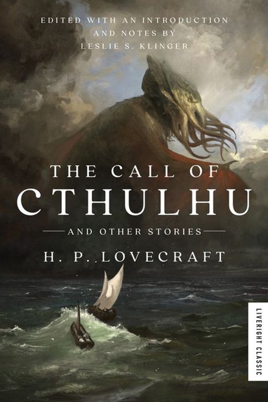 De omslag van 'The Call of Cthulhu and Other Stories' van H.P. Lovecraft, met een tentakelachtig wezen boven een boot op zee.