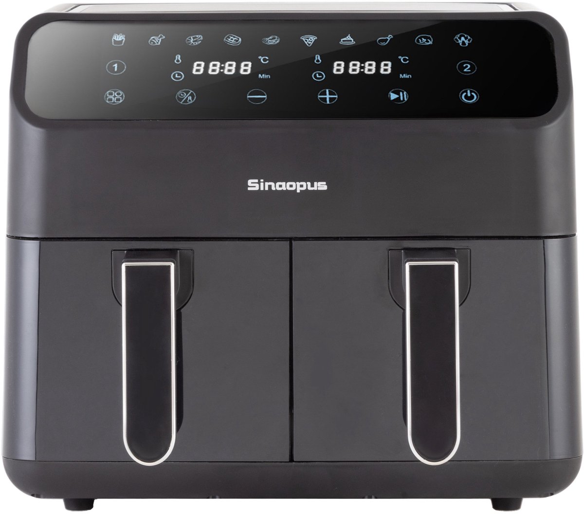 Afbeelding 2 van Digitale Airfryer XXL 10L Sinaopus 901 – Heteluchtfriteuse met Dubbele Mand en DualMand Onafhankelijke Snelle Opwarming – Voor Gezinnen – 10 Programma’s – Kijkvenster – Makkelijk te Reinigen – Capaciteit voor 5 Personen