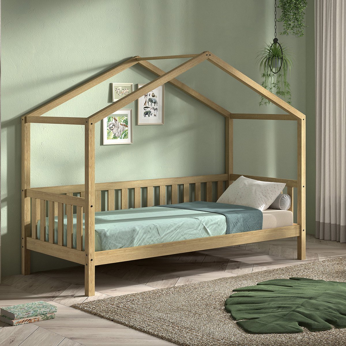 Vipack Bedhuisje Dallas - 90x200 - Massief Eikenhout - Vipack - Huisbed - Bruin - Hout Eenpersoons Normaal Bed