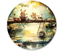 Bosdieren bij schilderworkshop - Dieren muurcirkels - Rond wandpaneel bosdieren - Aquarel - Ronde Forex prints - Woonaccessoires - muurcirkel forex 50x50 cm