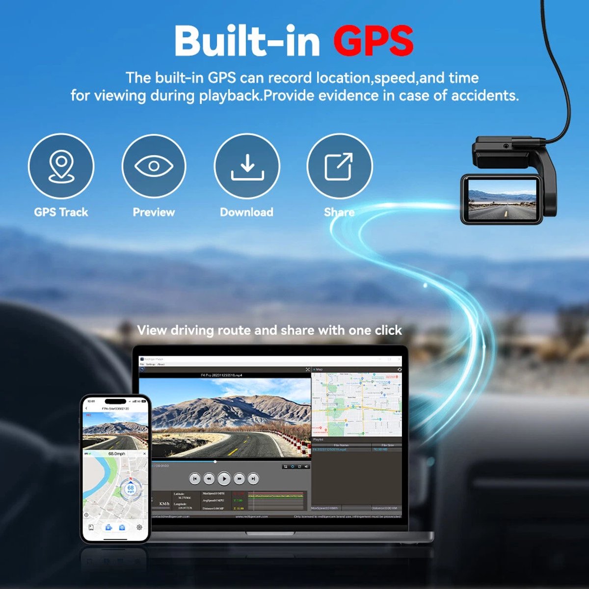 Redtiger A4 4K Touch Wifi Gps 2CH 64gb dashcam - 2,2 inch touch screen Lcd - 4K resolutie - 64gb Micro SD kaart thumbnail 2