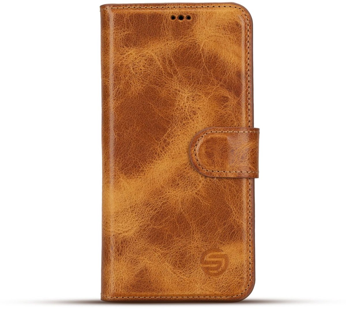 Geschikt Voor iPhone 14 Hoesje Leer - Solidenz Bookcase Geschikt Voor iPhone 14 Lederen - Echt leer - Telefoonhoesje Met Pasjeshouder - Top grain leather case cover - Lichtbruin