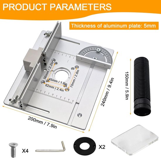 Aluminium freestafel inzetplaat, houtbewerkingsbanken freesplaat met verstekgeleider aluminium hek schuifbeugels, multifunctionele trim en graveertafel, MG-054RD