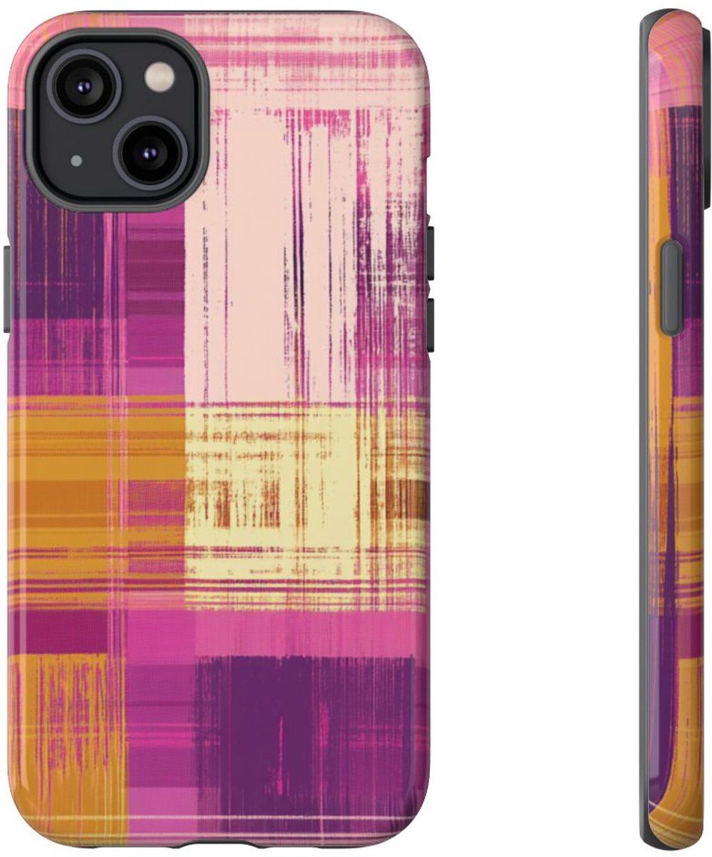 Abstract Paars-Gouden Ruitpatroon – Telefoonhoesje Geschikt voor iPhone 14 Plus