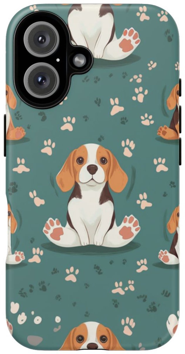 Beagles met Pootafdrukken Patroon – Telefoonhoesje Geschikt voor iPhone 16
