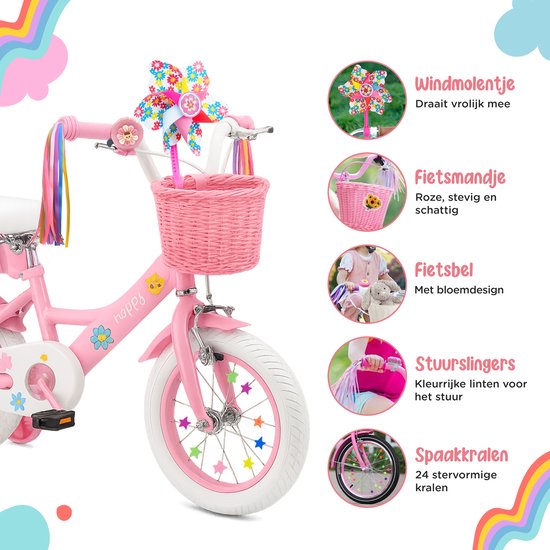 5-Delige Fietsmandje Meisjes Set - Fiets Versiering voor Kinderfiets inclusief Fietsbel Kind, Stuurslingers, Spaakkralen, Windmolentje - Fiets Accessoires voor Kinderen van Merkloos — afbeelding 4