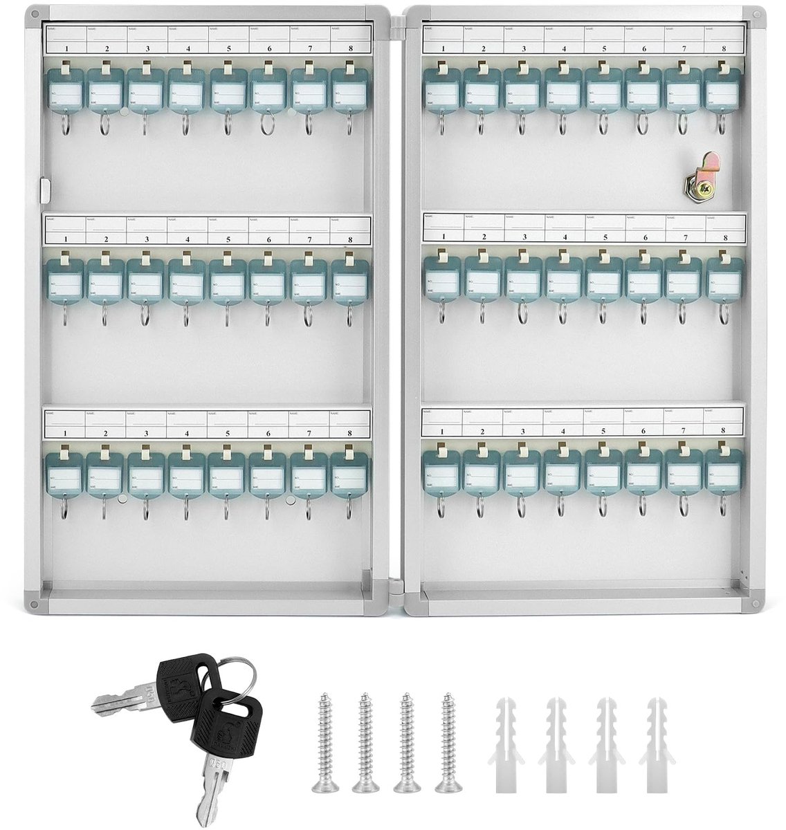 QWORK® sleutelkast, sleutelkast met 48 haken, lichtgrijs, 264 * 60 * 435 mm