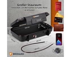 Brihard Travel Waterproof Case Waterdichte Mobiele Reiskluis met 4-Cijferig Combinatieslot Inclusief Staalkabel Zwarte Slagvaste Strandkluis voor Telefoon Geld en Paspoort Compacte Veiligheidsbox voor Vakantie Sport en Hotel