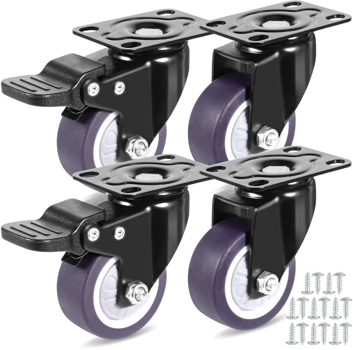 JAMATA 4 stuks meubelwielen, 50 mm zware wielen met rem, 360° draaibaar - totaal draagvermogen 160 kg, wielen voor meubels voor vele vloertypen, zware wielen, transportwielen voor palletmeubelen van TPE