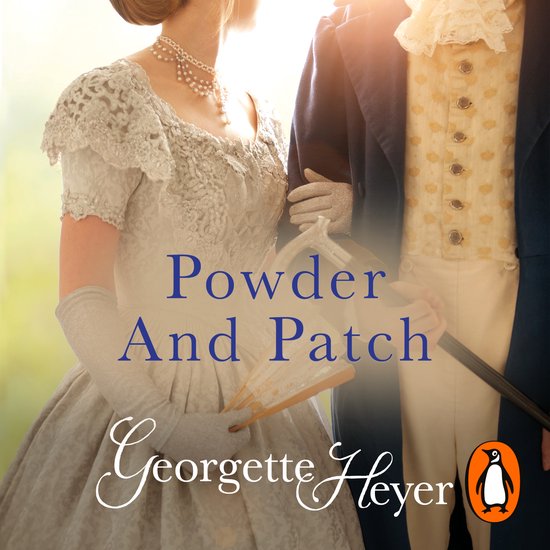 Boekcover van 'Powder And Patch' door Georgette Heyer, met een stel in historische kledij.
