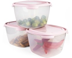 PROFUN grote kommenset met deksel, kunststof kom, voedselcontainers, magnetronschalen, stapelbare containers, opbergcontainers 3x 5,8L verpakking roze