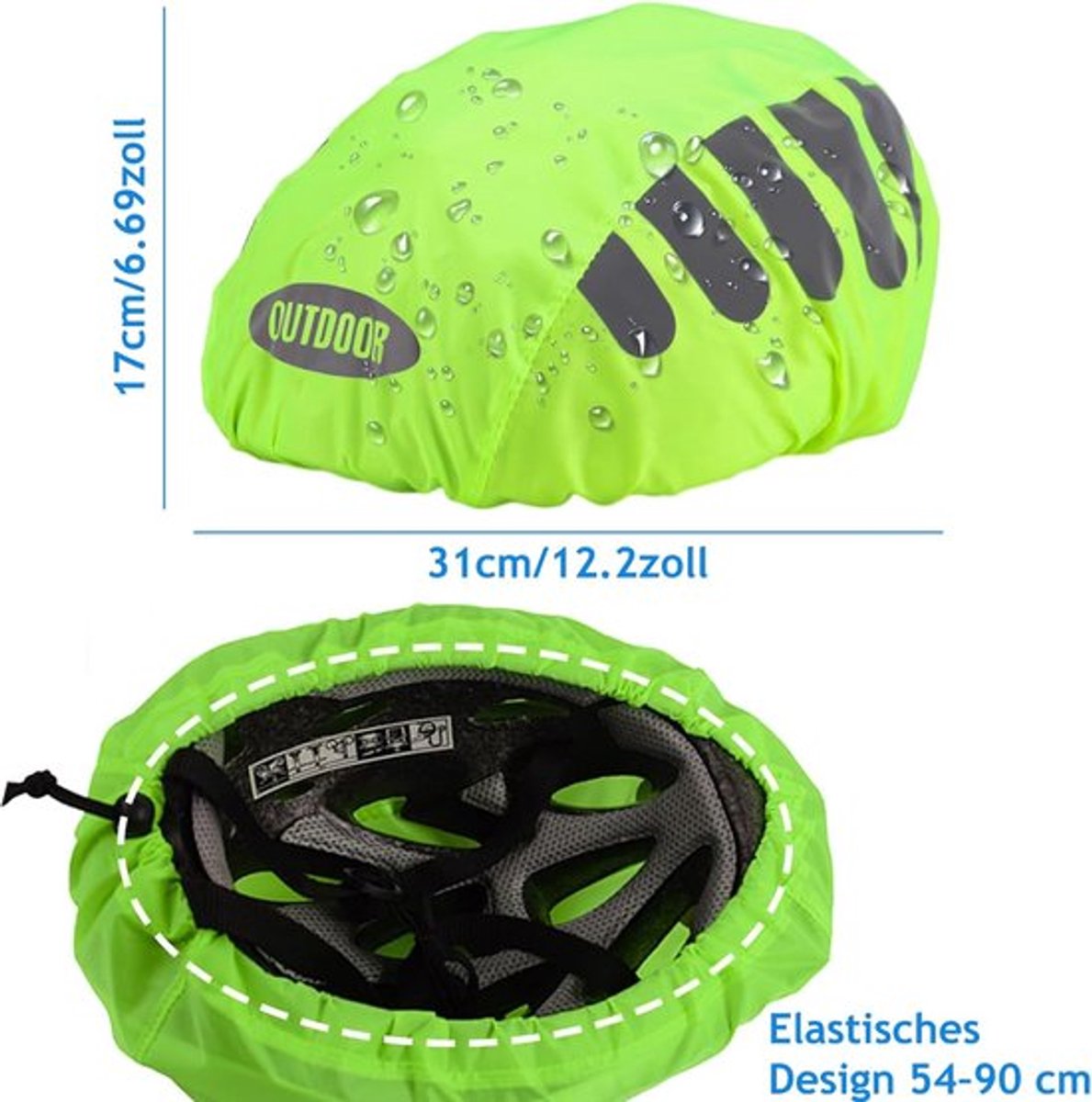 2 Stuk - Fietshelm Regenhoes - Helmhoes - Regenbescherming - Waterdichte Bescherming Voor Fietshelmen - Regenhoes Helm - Reflecterende Muts Voor Helm - Fietshelm Hoes - Waterdichte Fietshelm Cover - Reflecterende Strepen - Universeel - Groen / Zwart