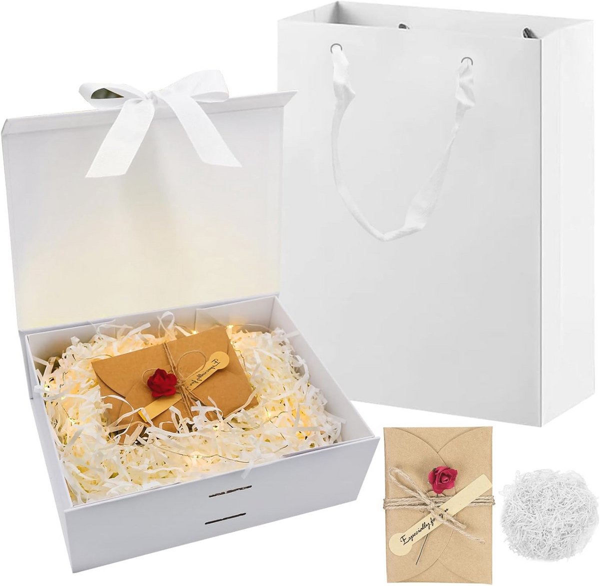 Witte Geschenkdoos met Deksel - 21 x 17 x 7 cm - Perfect voor Verjaardag, Bruiloft en Kerstmis