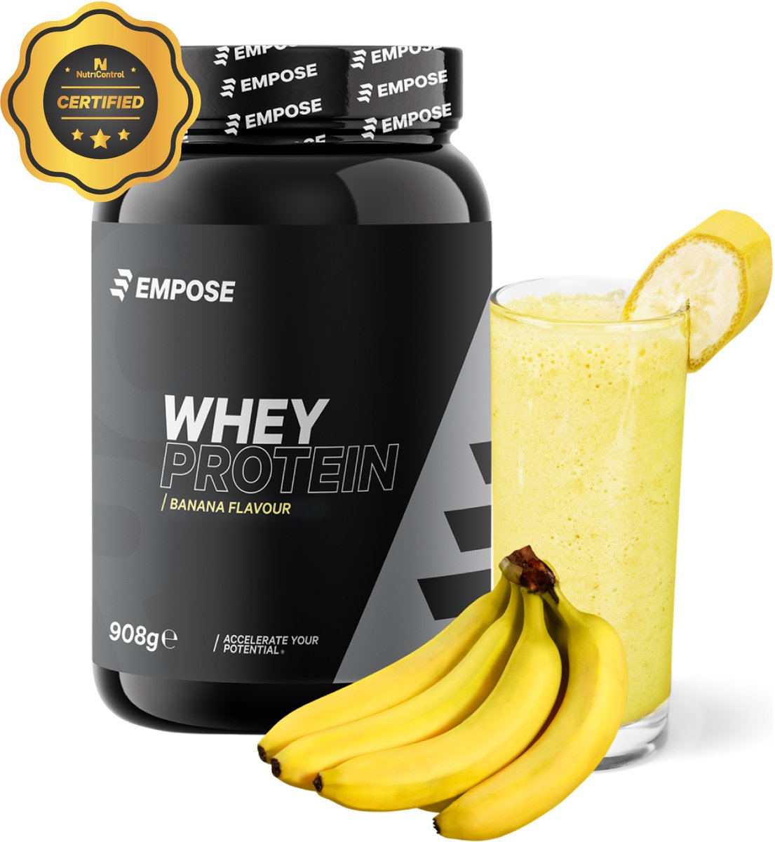 Goedkoopste Empose Nutrition Whey Protein - Proteine Poeder - Proteïne Shake - Eiwitpoeder - Eiwitshake - Banaan - 908 gram - 30 shakes
