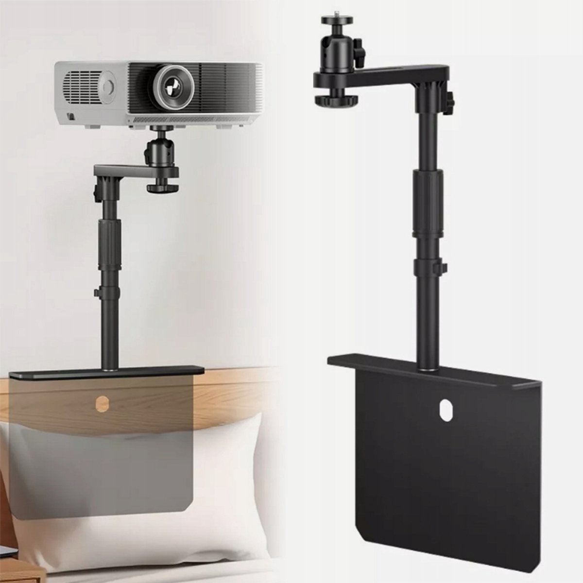 Projectorstandaard - Verborgen type - Zwart - 360° Draaibaar & 45° Kantelbaar - Universele 1/4" aansluiting - Hoogteverstelbaar - Stevige constructie - Met beschermpad